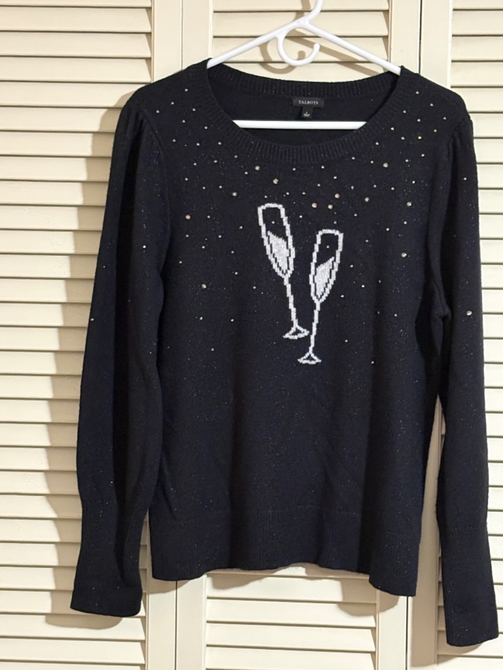 Talbots Black Champagne Glass Metallic Shimmer Sweater Size L